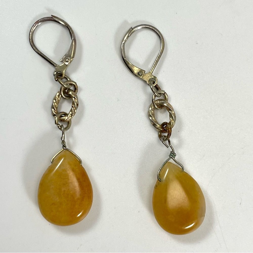 Yellow Jade Tear Drop Statement Dangle Earrings B… - image 1